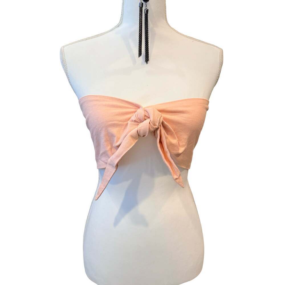 Express XS Peach Linen Blend Tie-Front Strapless Tube Top